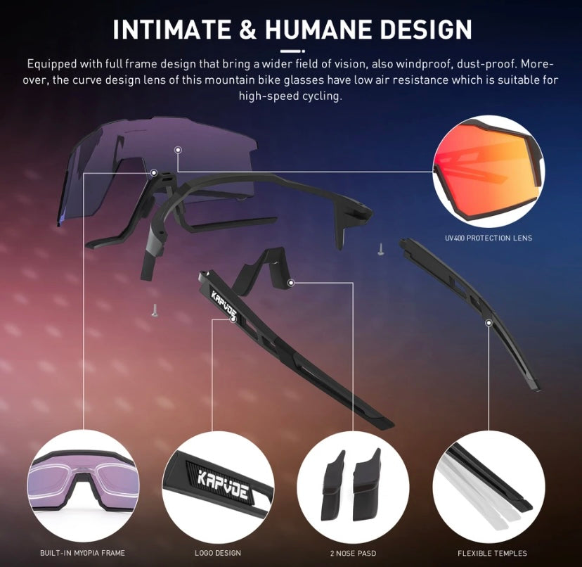 Kapvoe-Gafas de ciclismo UV400 para exteriores, lentes deportivas con montura integrada para miopía, para bicicleta de montaña